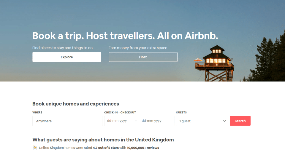 AirBNB landing page